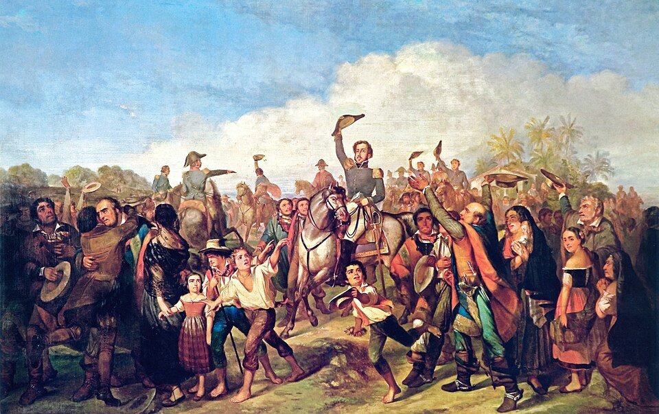 O príncipe Pedro cercado por uma multidão em São Paulo após anunciar a Independência do Brasil em 7 de setembro de 1822.